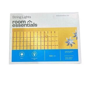 Room Essentials White String Lights 100 Lights 21 ft Lit Black Wire Plug‎ In NEW